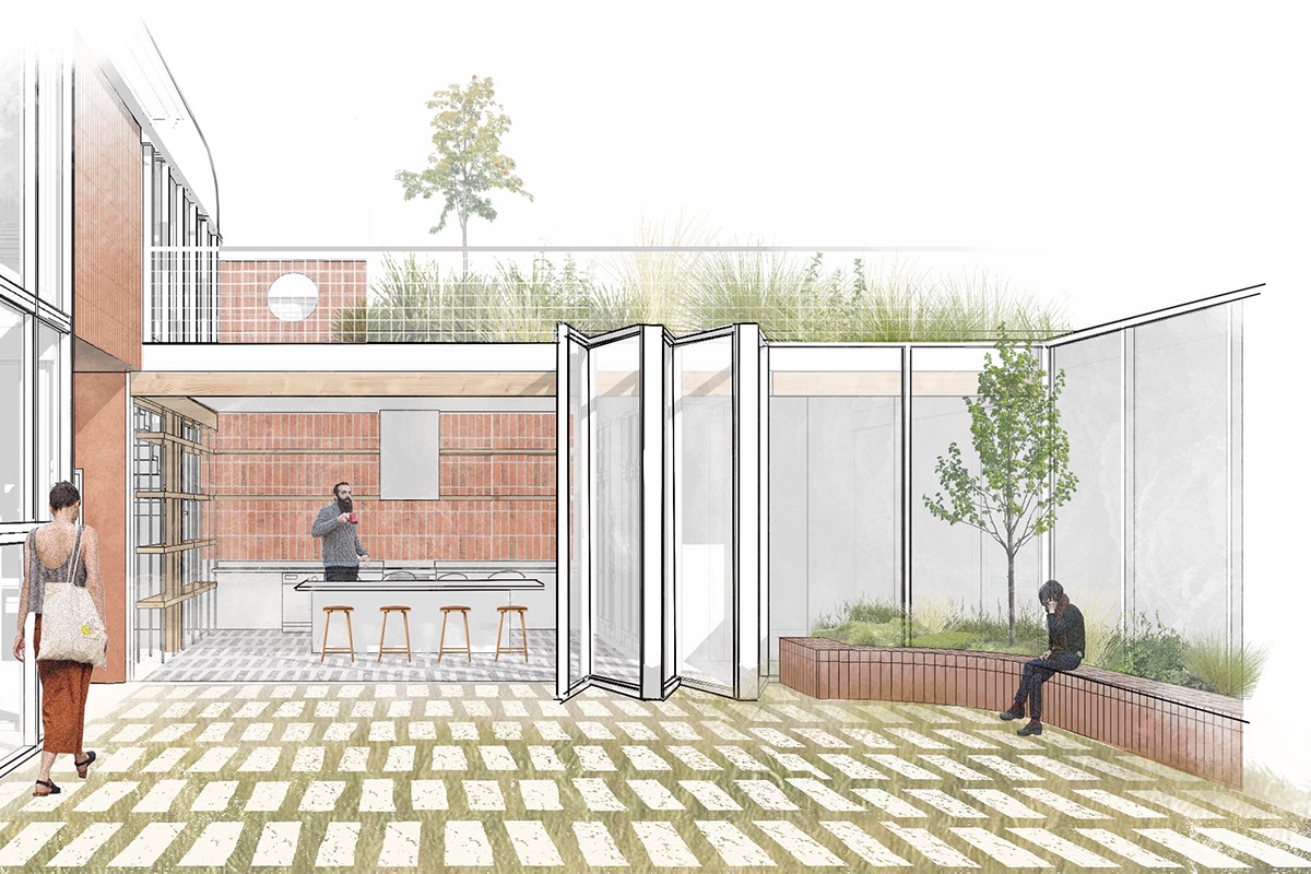 Hjem Kitchen and Courtyard Render