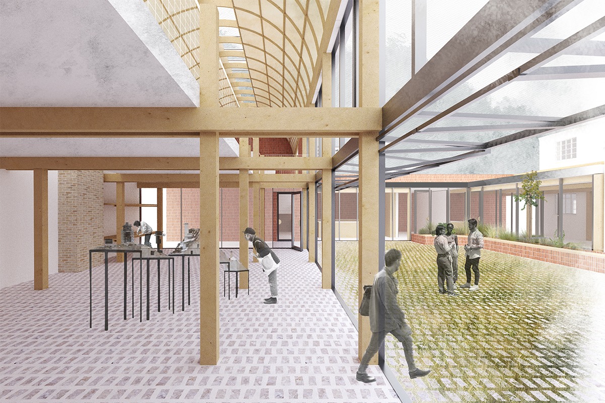 Hjem Office Double Height Space Render