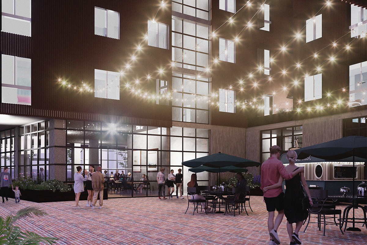 Rainier Landing Courtyard Night Render