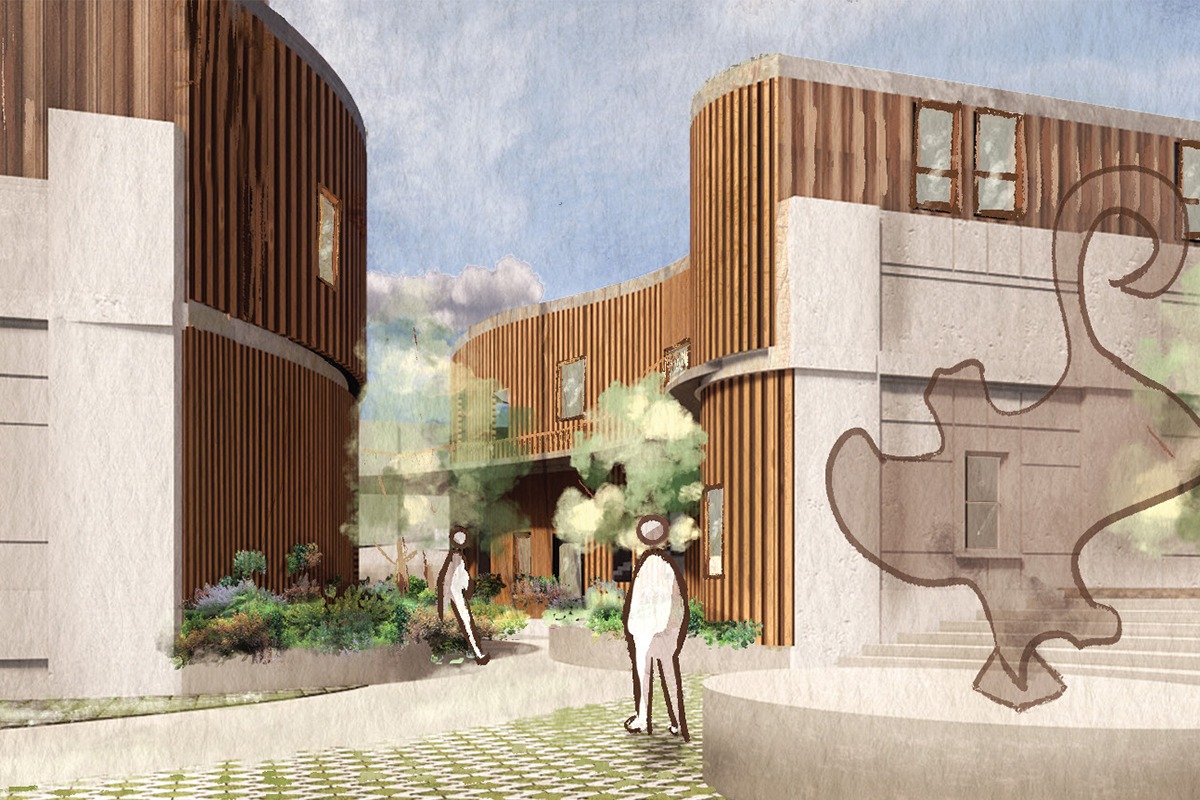 THE ARTIST COLLECTIVE AND CAFE Sculpture plaza Render